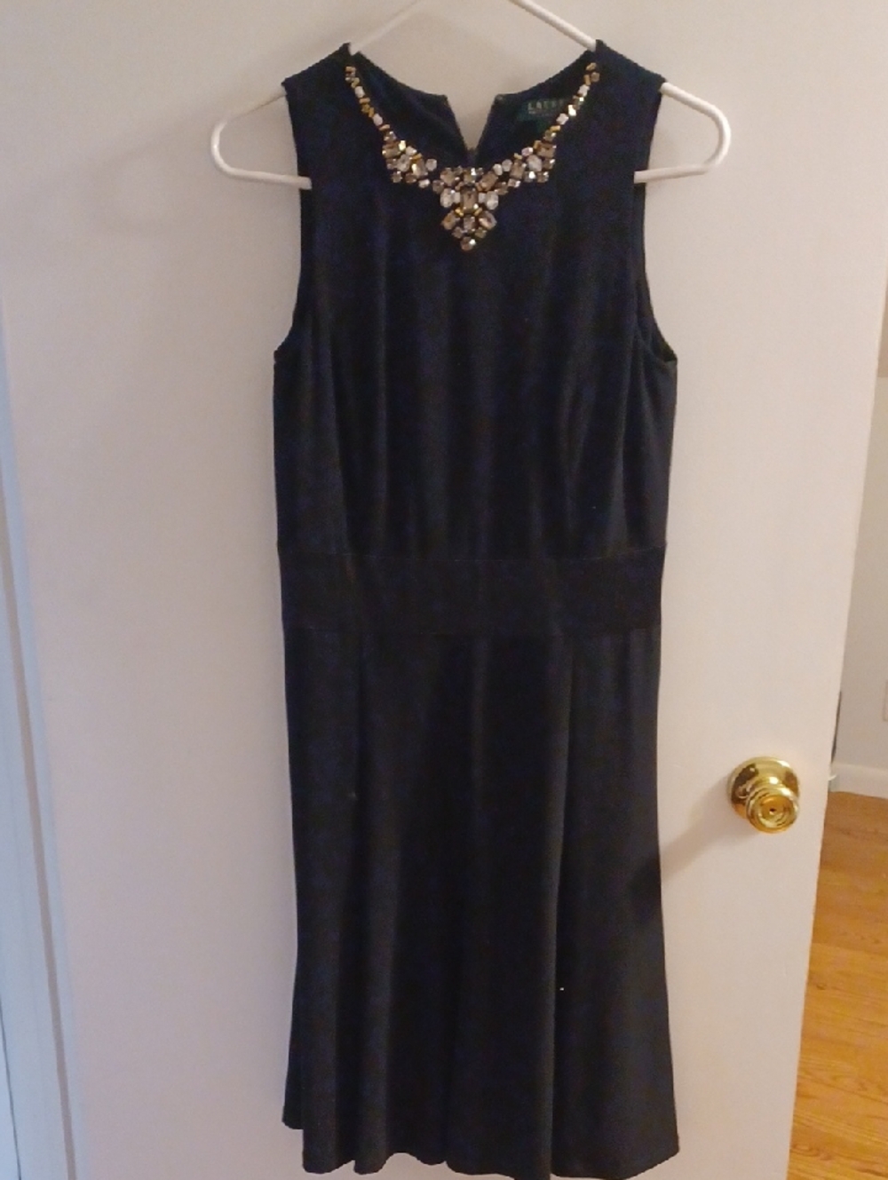 Lauren Ralph Lauren Black Sleeveless Midi Dress with Jewel Neck